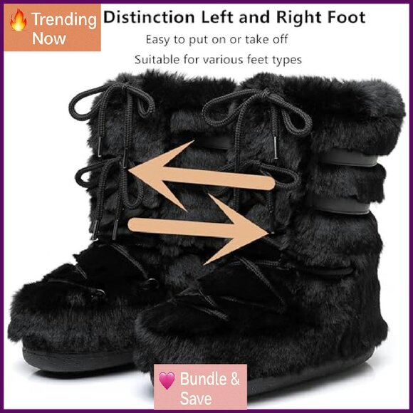 Women's Faux Fur Lined Snow Boots Mid-Calf Waterproof Winter Ski Boots - Picture 6 of 8